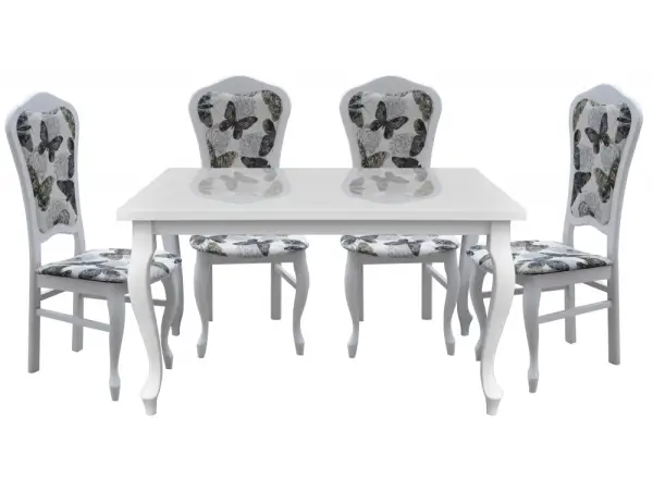 stół brillant 2 i 4 krzesła w tkaninie: butterfly 02